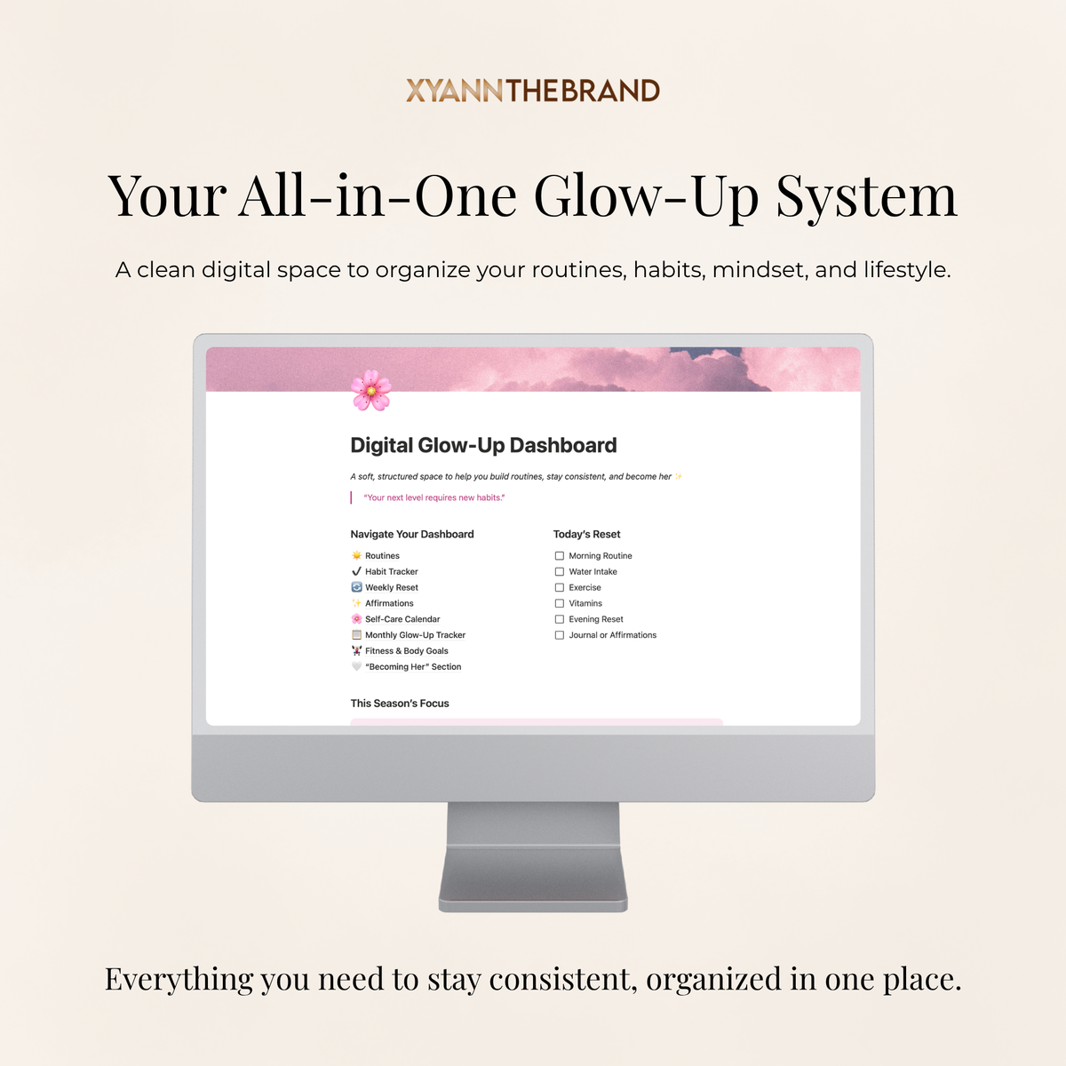 Digital Glow-Up Dashboard | Notion Template for Confidence, Habits & Lifestyle Reset