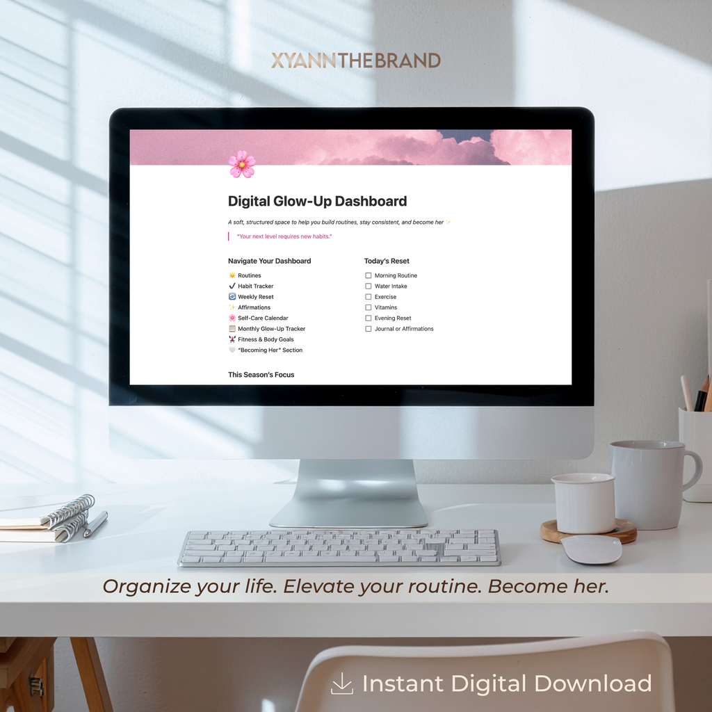 Digital Glow-Up Dashboard | Notion Template for Confidence, Habits & Lifestyle Reset
